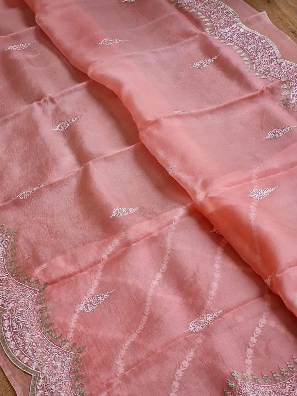 Pure kora Organza Silk Saree With Embroidery Work