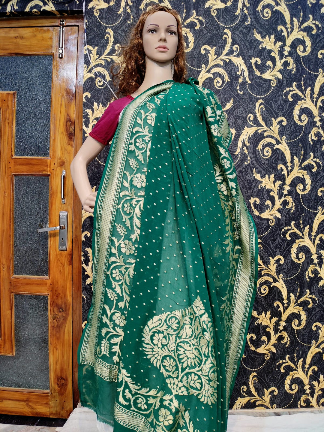 Pure Banarasi Handloom Khaddi Georgette Silk Dupatta With Heavy Zari Work ( Length-2.5 Meter )