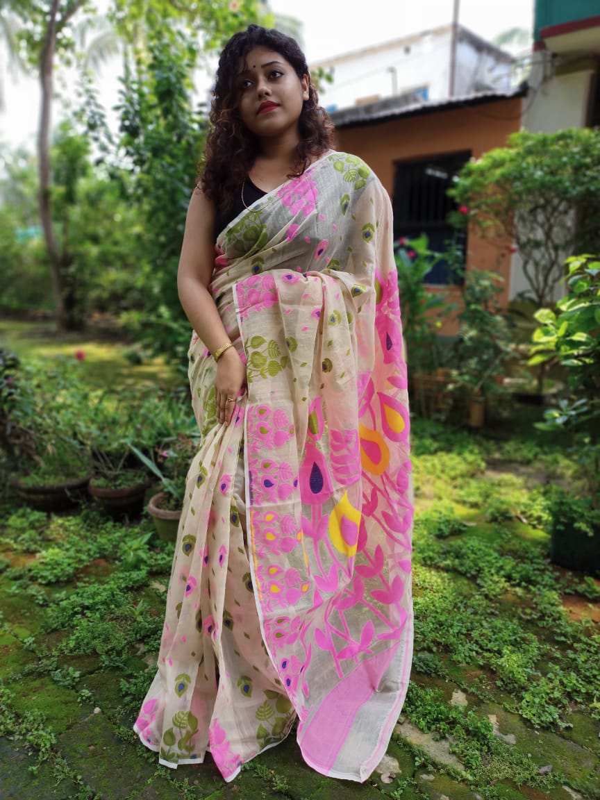 Bengals Handloom Cotton Silk Jamdani Saree .With Out Blouse