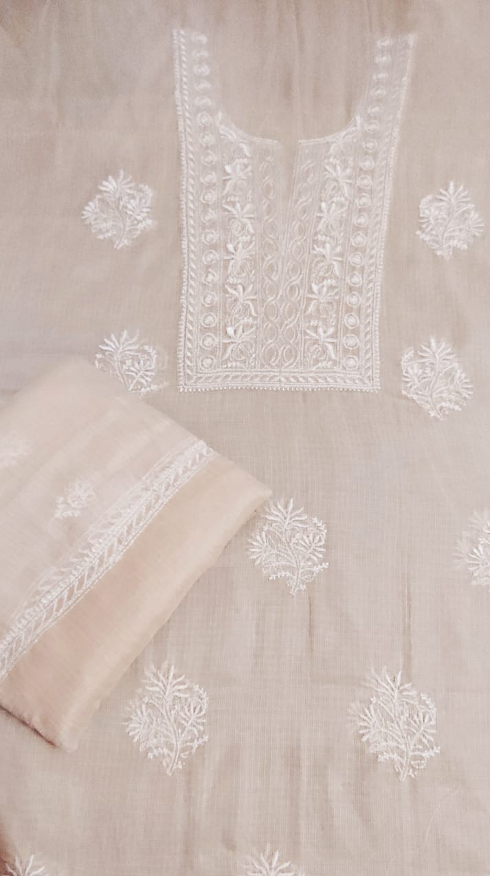 Pure Cotton Kota Doriya Embroidery Unstitched Suit With Dupatta (Without Bottom )