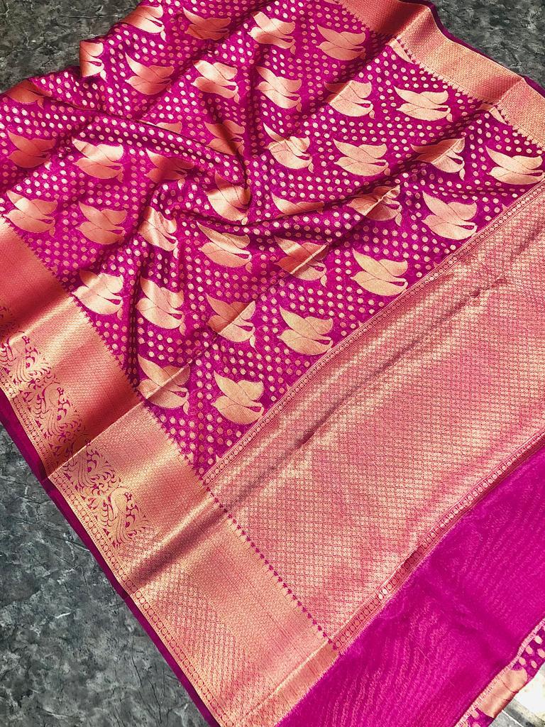 Semi Banarasi Georgette Dyeable Zari Weaving sarees With Rich Pallu & Border