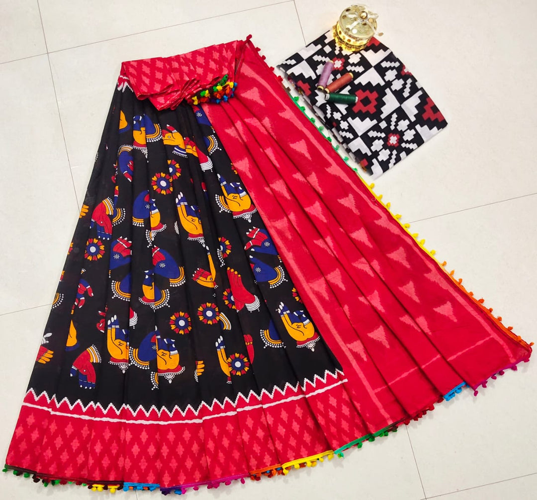 Pure Hand Block Cotton Sarees With Blouse