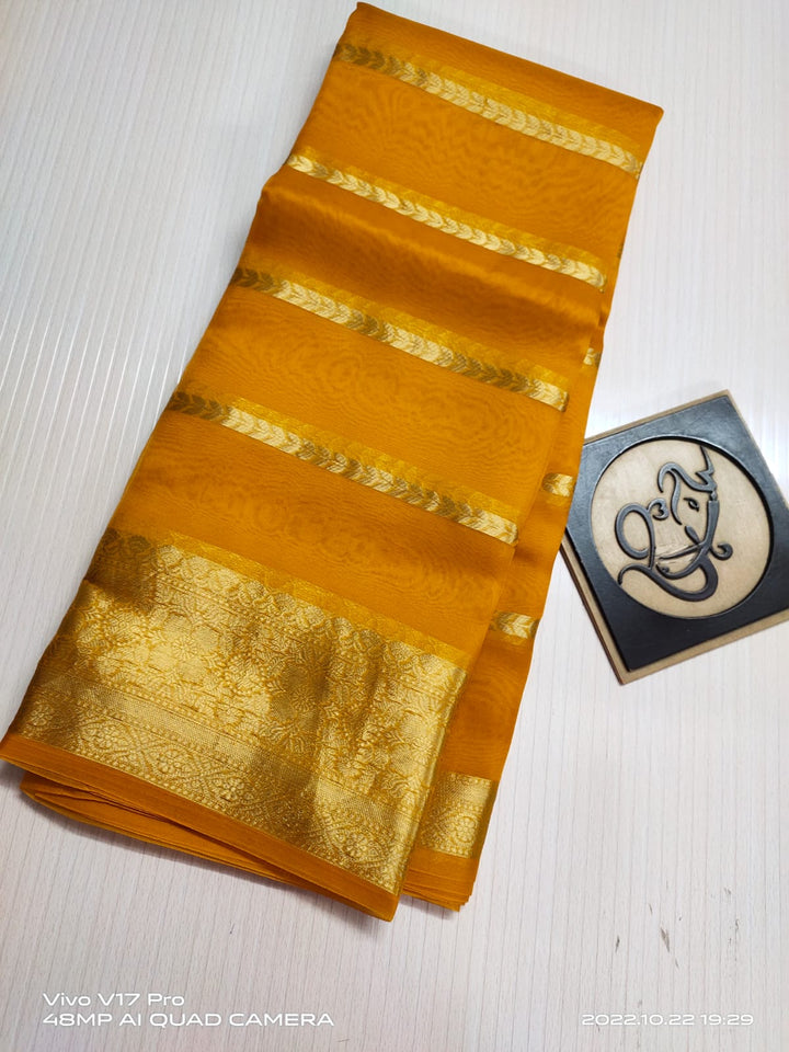 Semi Kora Organza Zari Stripe Silk Saree With Blouse