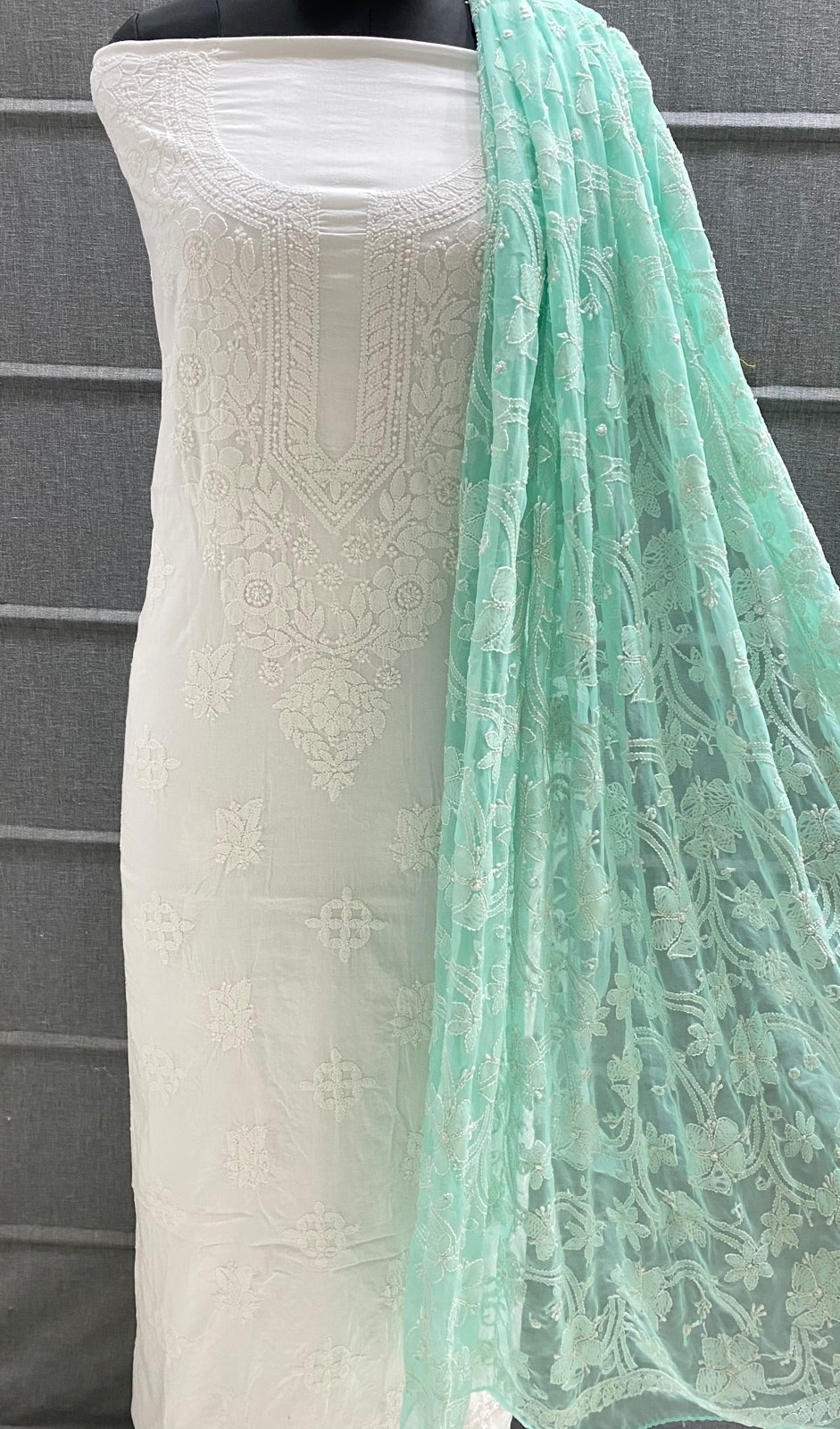 Pure MulMul Cotton Chikankari Unstitched Suit Chikankari Hand Embroidery Jaal Dupatta