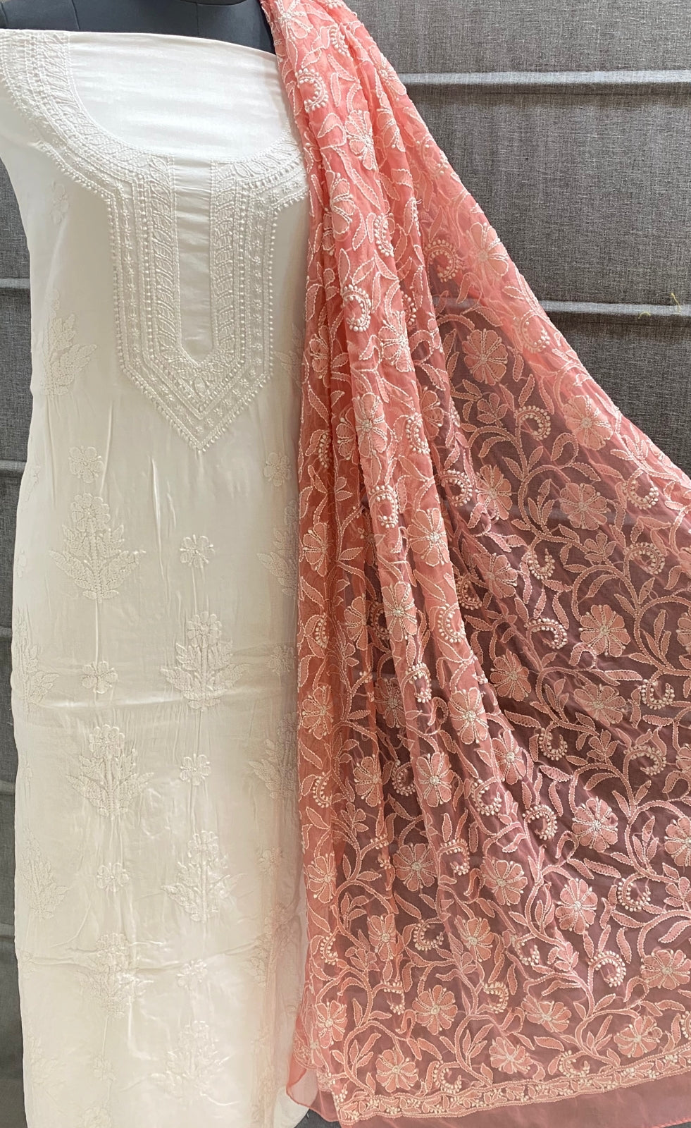 Pure MulMul Cotton Chikankari Unstitched Suit Chikankari Hand Embroidery Jaal Dupatta