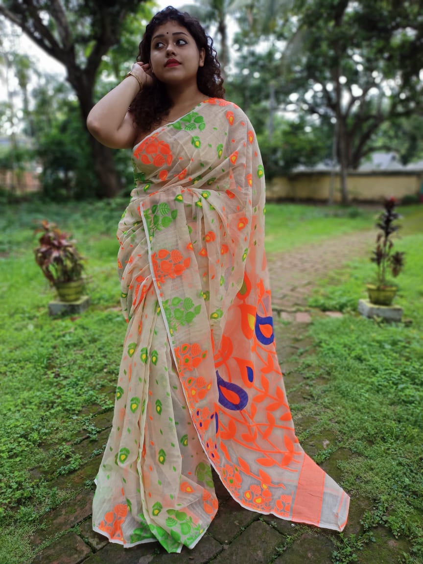 Bengals Handloom Cotton Silk Jamdani Saree .With Out Blouse