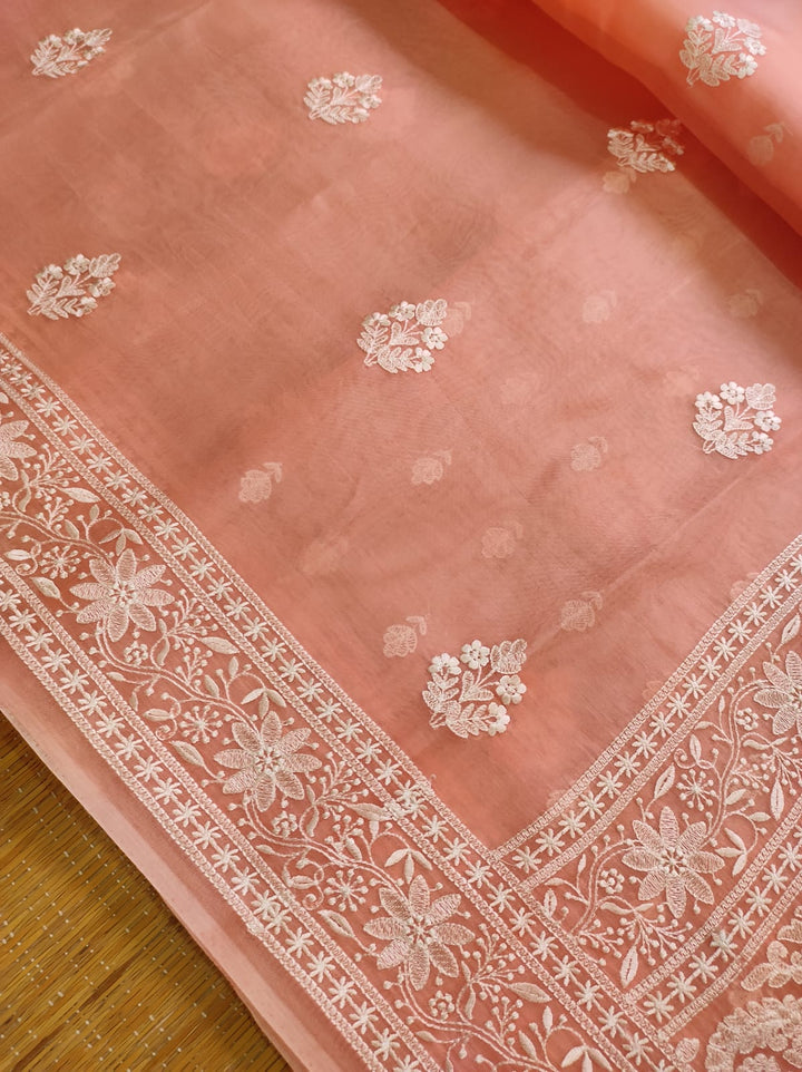 Pure Organza Silk Chikankari Embroidery Work  Saree .