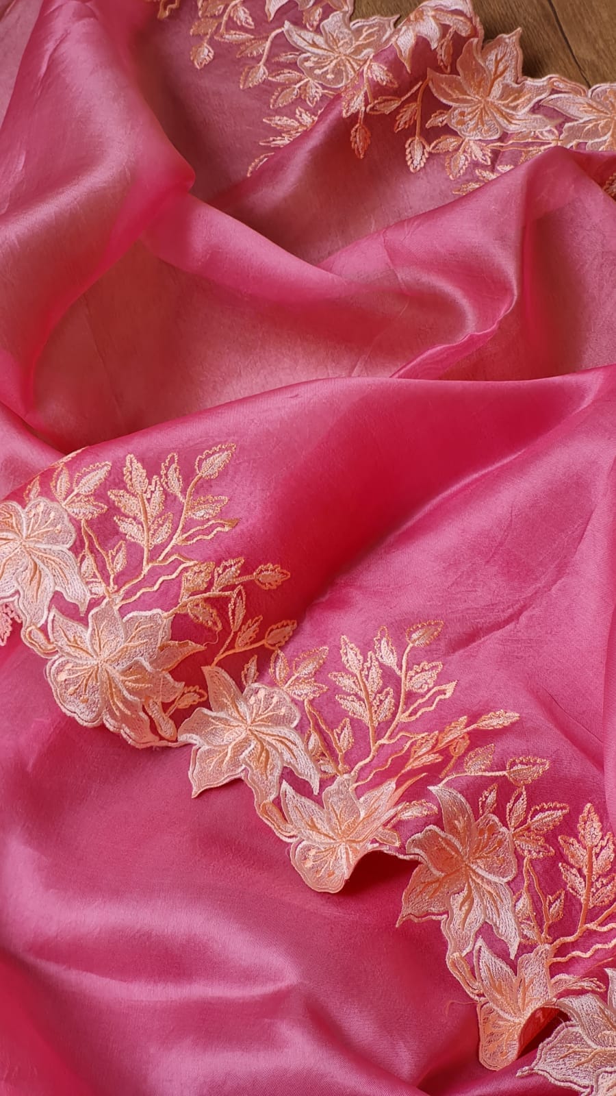 Pure Organza Silk Embroidery Alfi Cutwork Border Saree .