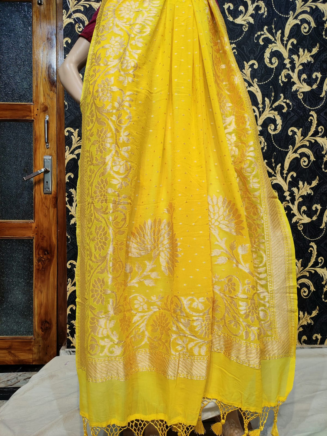 Pure Banarasi Handloom Khaddi Georgette Silk Dupatta With Heavy Zari Work ( Length-2.5 Meter )