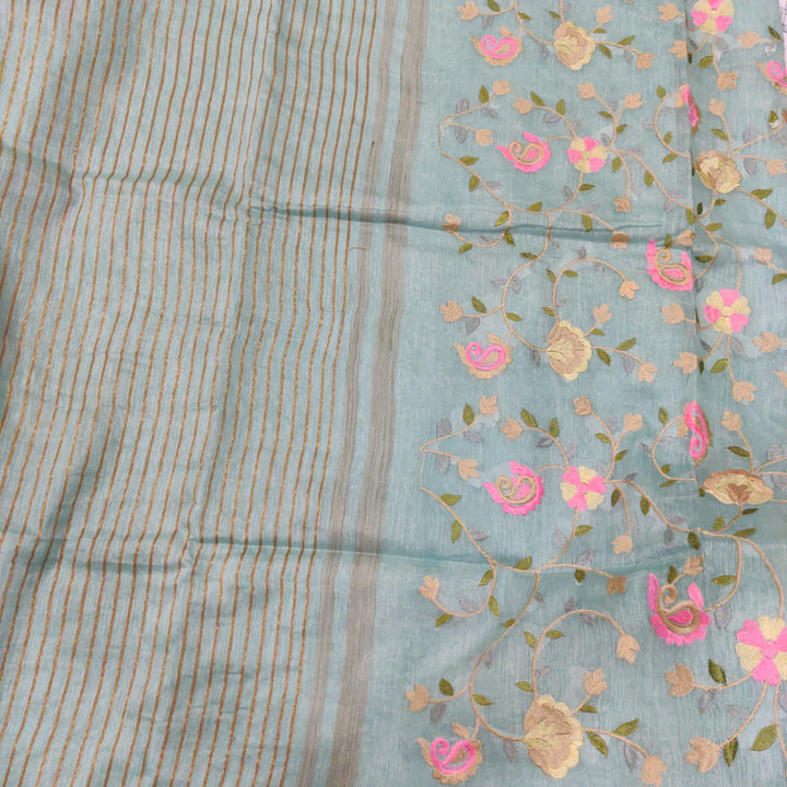 Kota Linen Silk Saree with Zari Dovi Weaving ( length-6.5 meter)