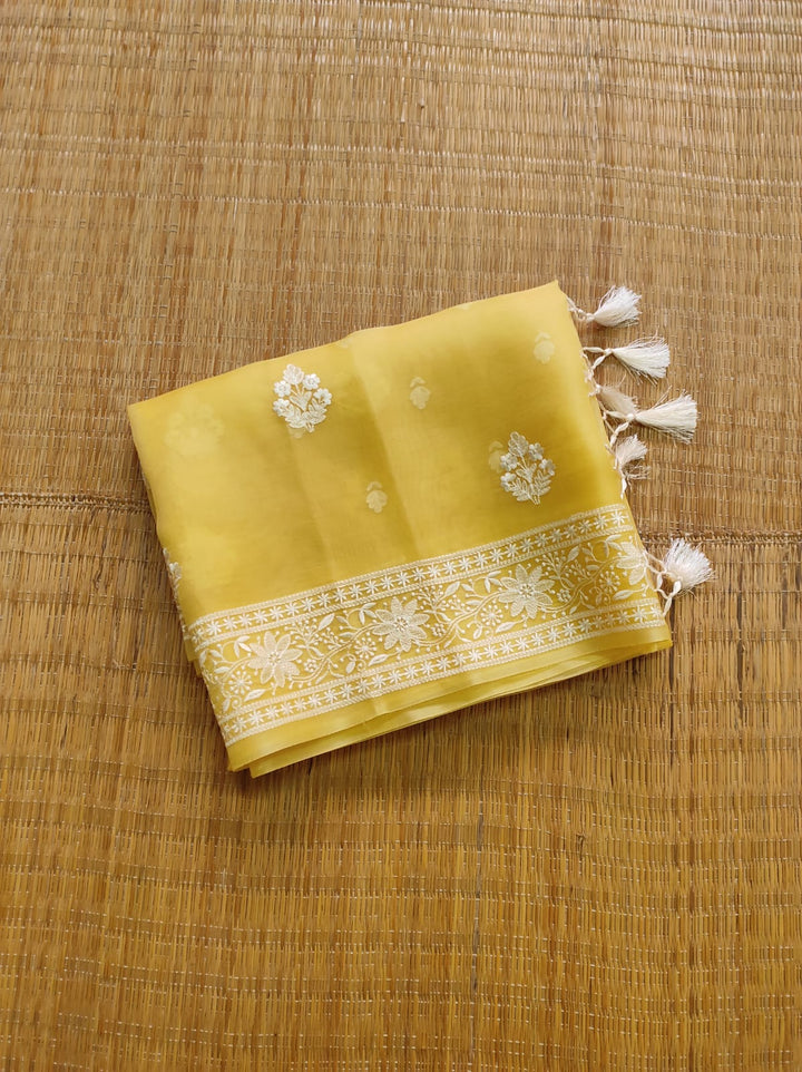 Pure Organza Silk Chikankari Embroidery Work  Saree .