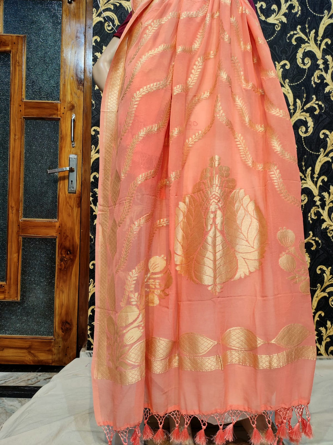 Pure Banarasi Handloom Khaddi Georgette Silk Dupatta With Heavy Zari Work ( Length-2.5 Meter )