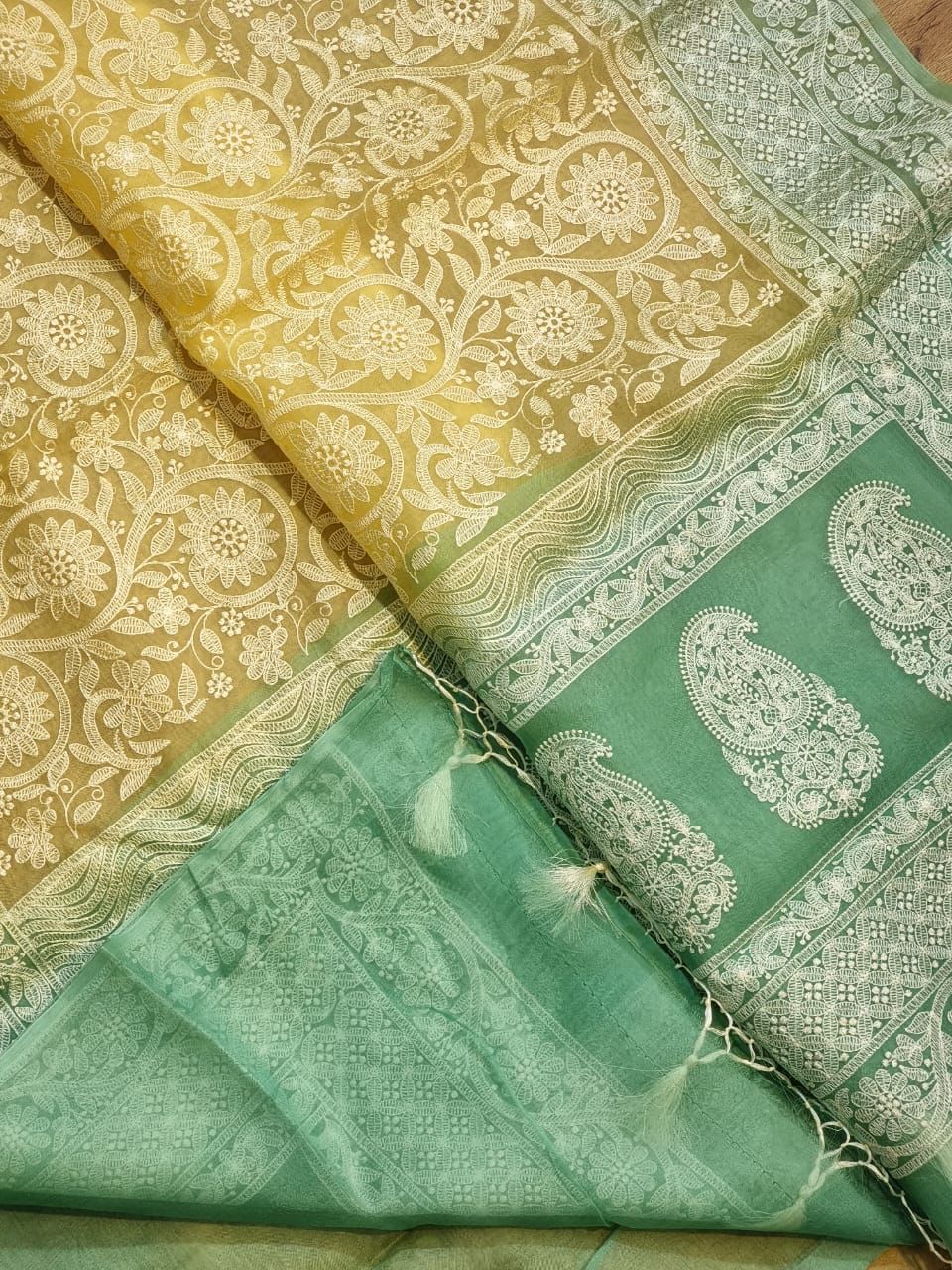 Pure Organza Chikankari Handwork Saree With Plain Blouse.