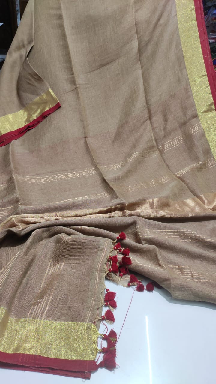 Pure Linen By Linen Plain Saree With Blouse