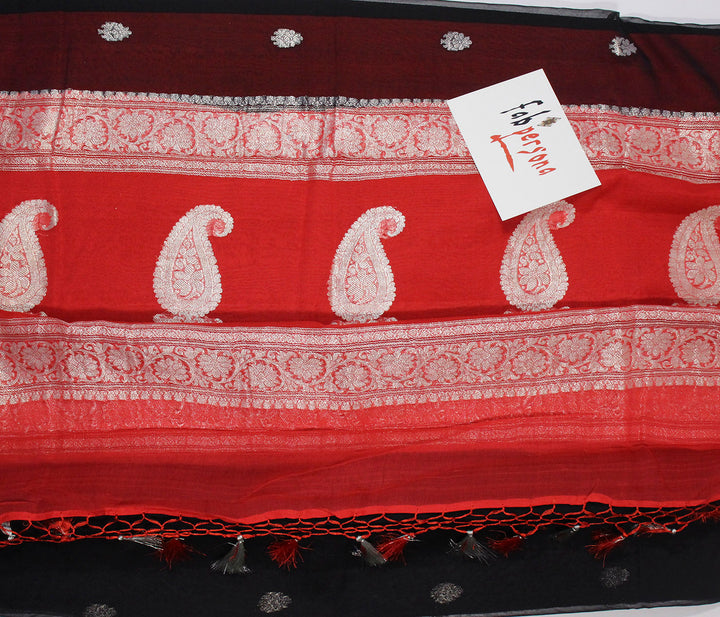 Pure Khaddi Chiffon Georgette Saree with Silver Zari Weaving blouse  ( length- 6.3 meter )
