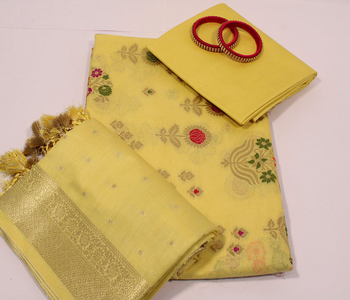 Banarasi Pure Silk Chanderi Meenakari Heavy Unstitched Suit With Digital Print Dupatta