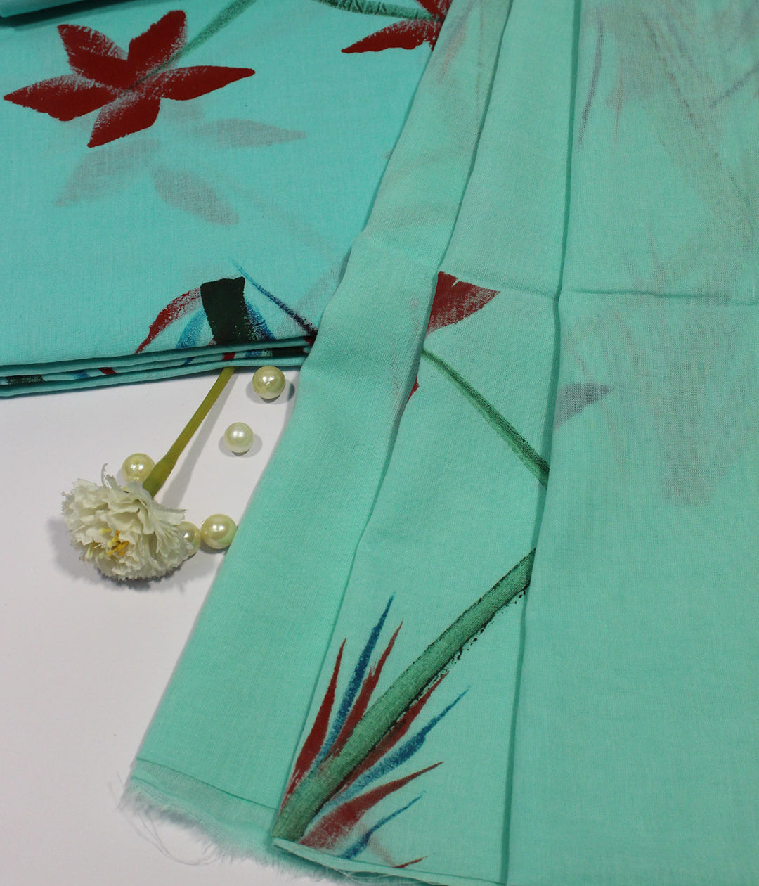 Pure Cotton  Hand Block Print Unstitched Suit With Cotton Dupatta.