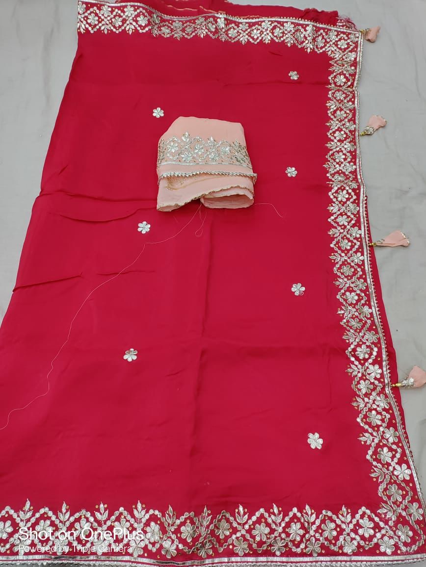 Pure Uppada Silk Gotta Patti Work Saree With Blouse.(6.3Metr)