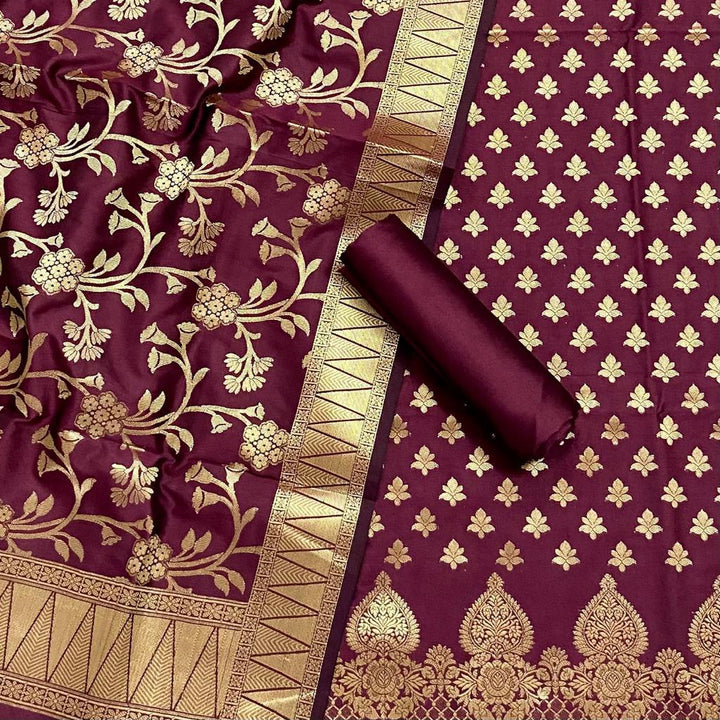 Exclusive Banarasi Silk Unstitched Suit With Silk Border Jaal Duppata