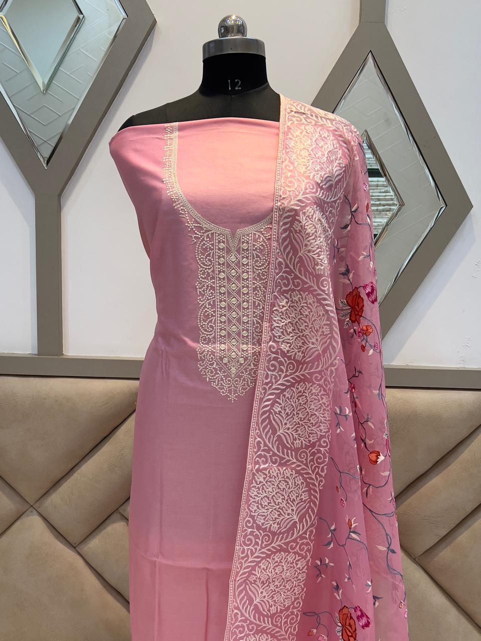 Banarasi Handloom Pure Chanderi Silk Suit Material With Gold Zari Weav –  ReshamKeeda