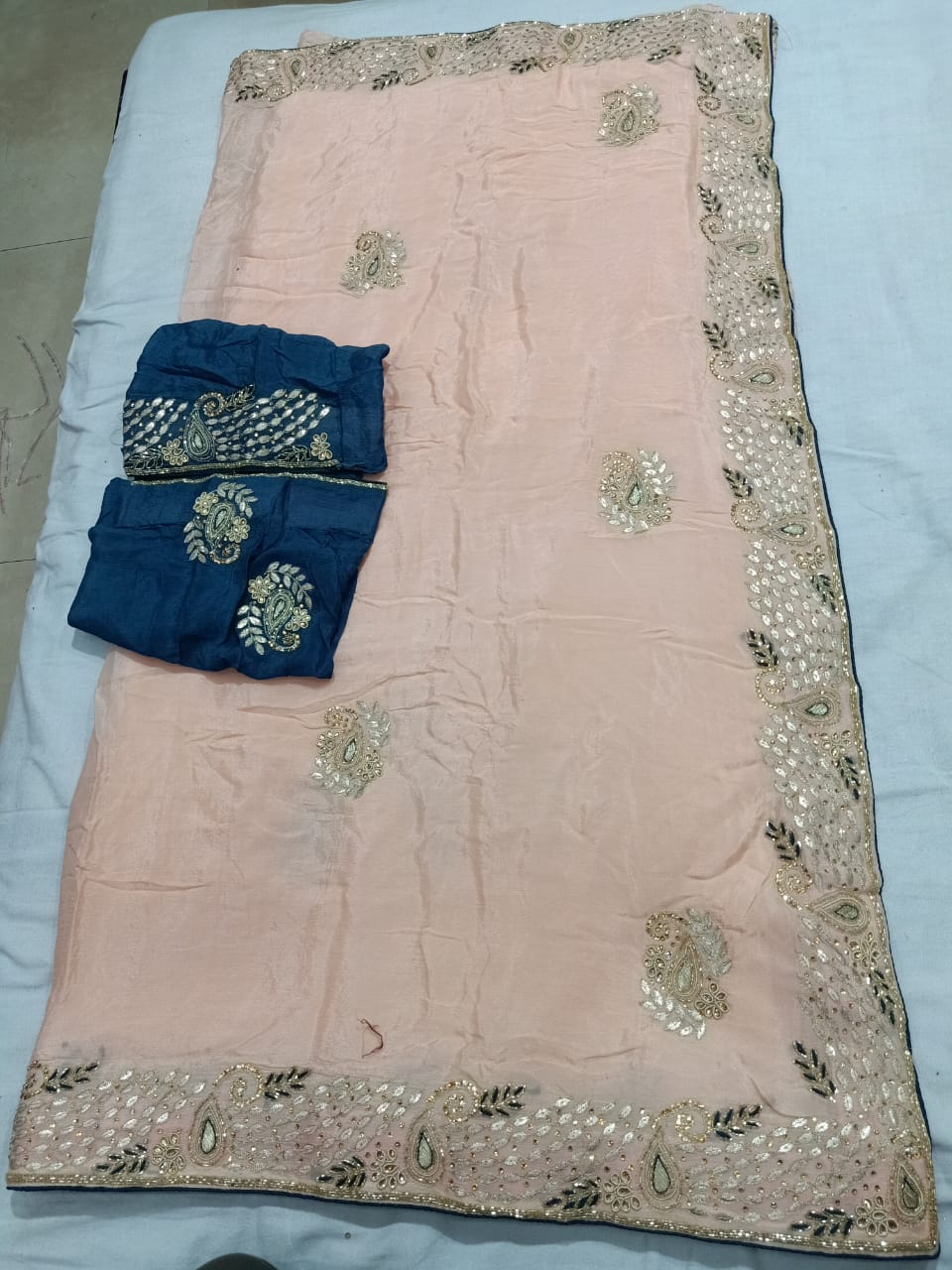 Pure Chinon Silk Saree With Gotta Patti Hand Work & Heavy Work Border