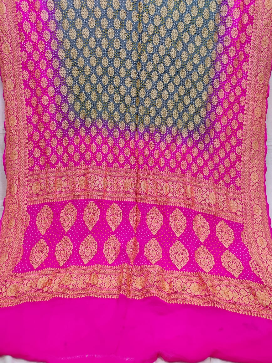 Pure Banarasi Handloom Khaddi Georgette Bandhani Dupatta