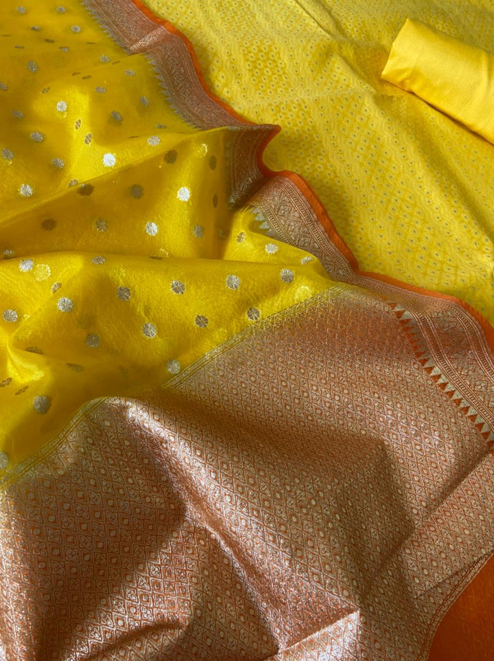 Pure Banarasi Mulburry Cotton Tilfi Mina Weaved Unstitched Suit With Chanderi Zari Dupatta