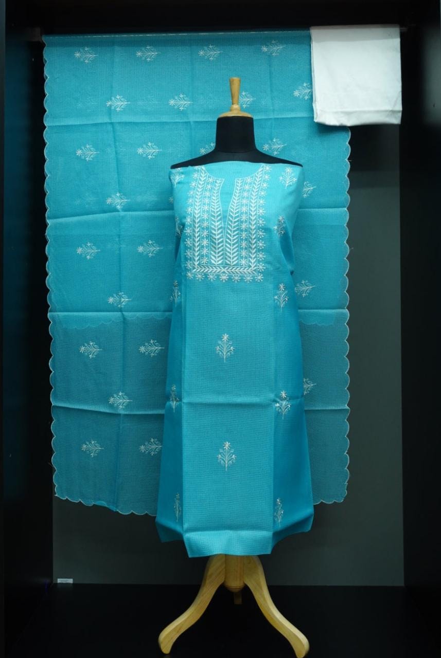 Pure Cotton Kota Doriya Embroidery Unstitched Suit With Dupatta