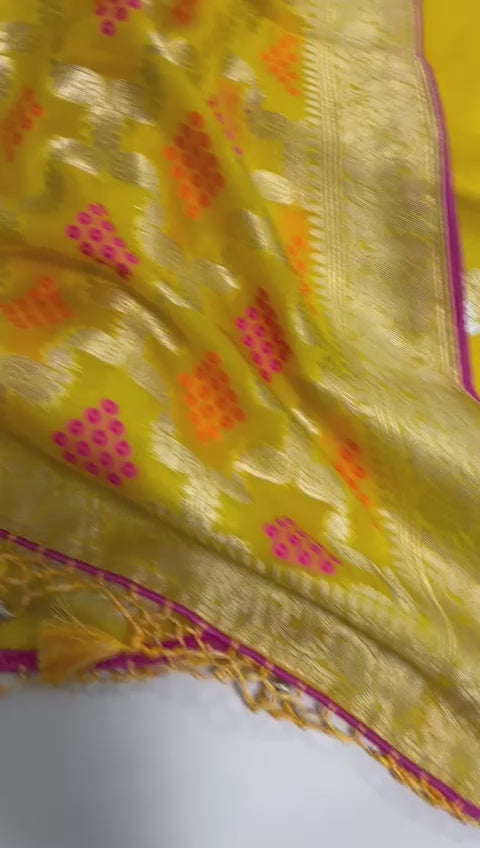 Pure Banarasi Handloom Chanderi Weaved Suit With Banarasi Georgette Bandhani Dupatta