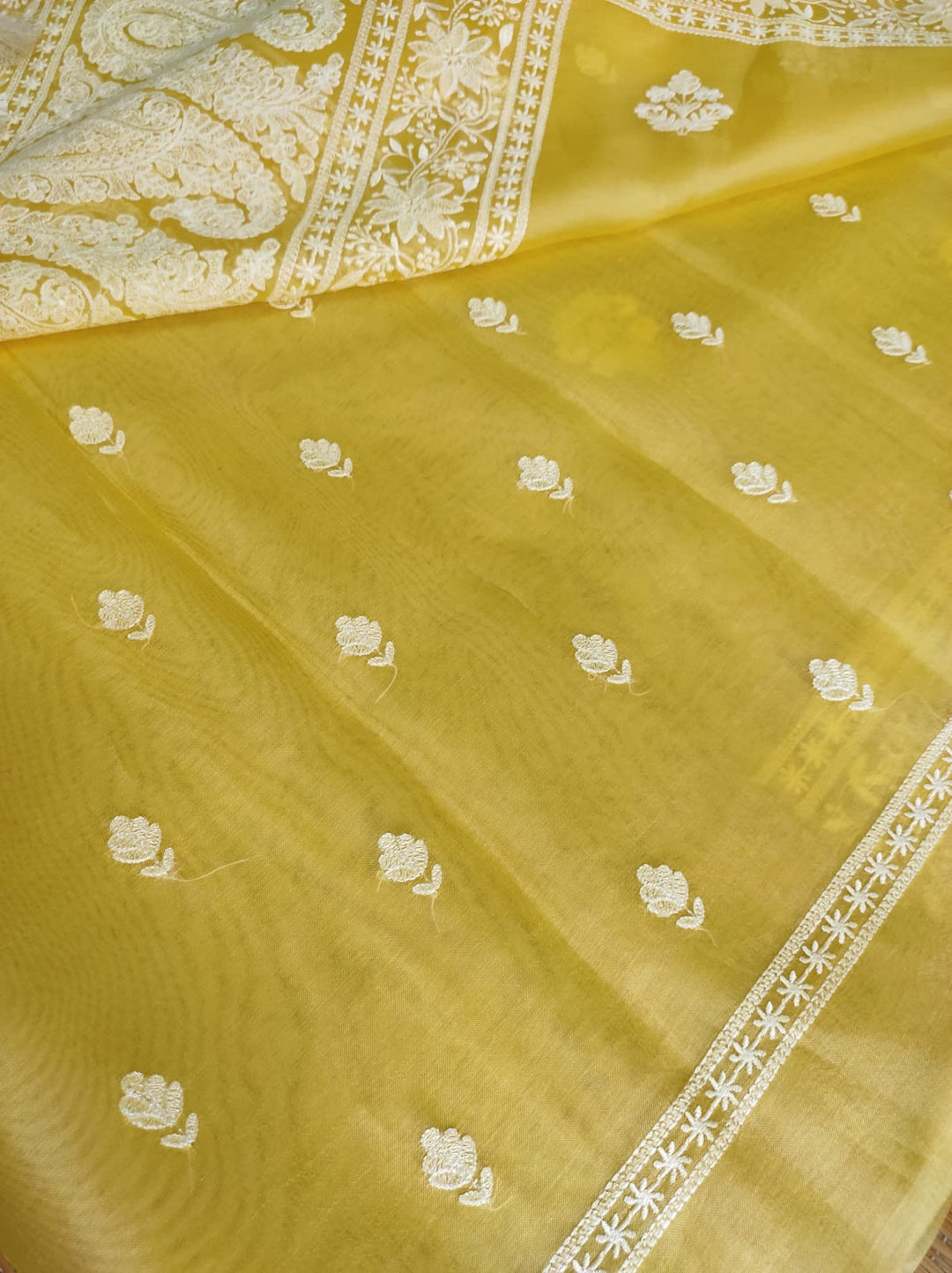 Pure Organza Silk Chikankari Embroidery Work  Saree .