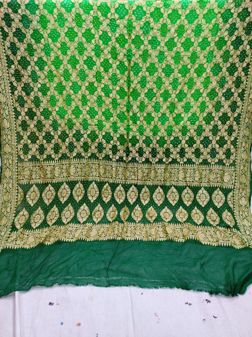 Pure Banarasi Handloom Khaddi Georgette Bandhani Dupatta