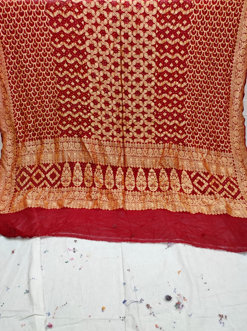 Pure Banarasi Handloom Khaddi Georgette Bandhani Dupatta