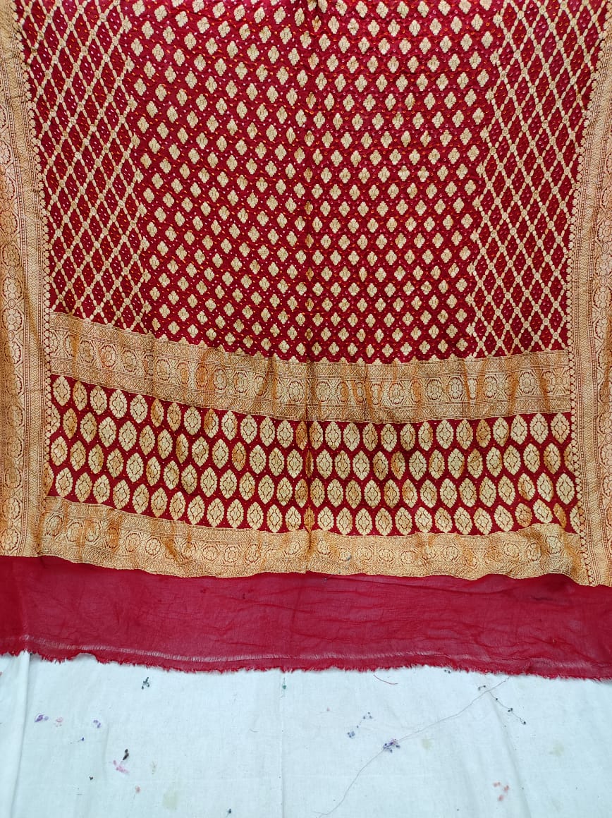 Pure Banarasi Handloom Khaddi Georgette Bandhani Dupatta