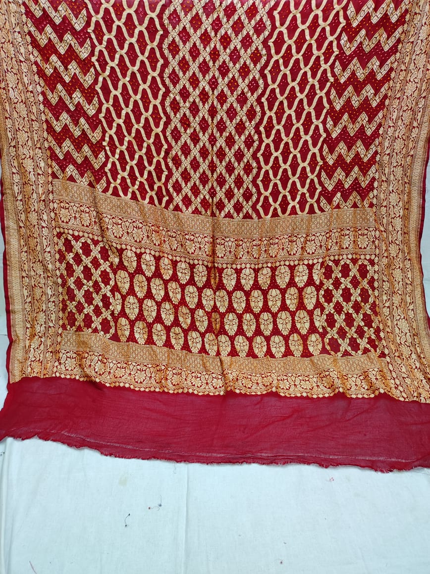 Pure Banarasi Handloom Khaddi Georgette Bandhani Dupatta