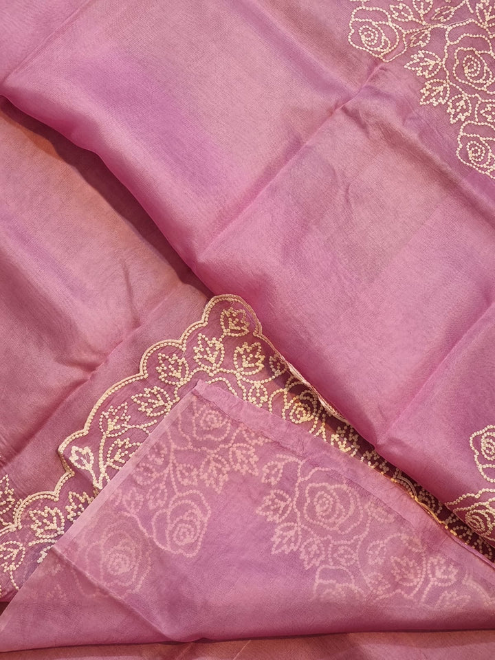 Pure Organza Silk Pearl Embroidery Cutwork Border Saree .