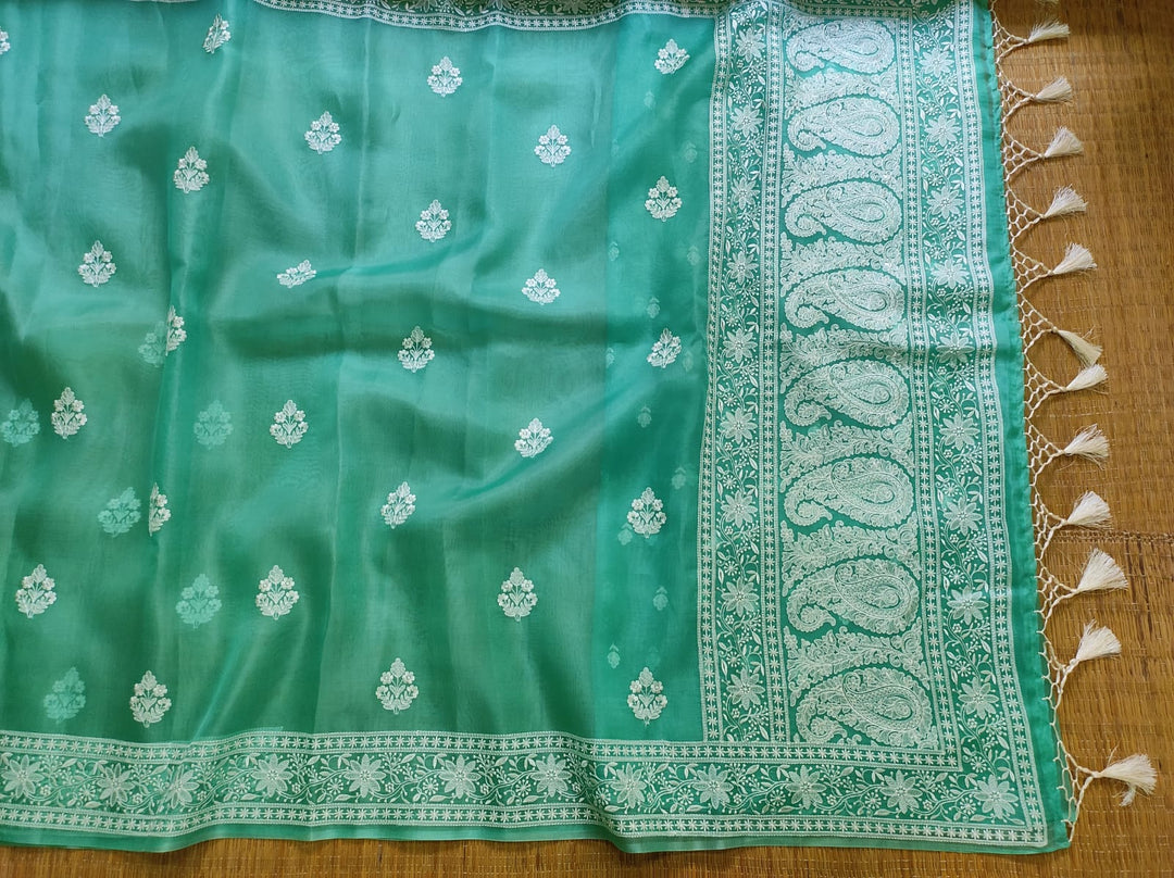 Pure Organza Silk Chikankari Embroidery Work  Saree .