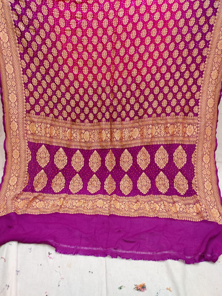 Pure Banarasi Handloom Khaddi Georgette Bandhani Dupatta