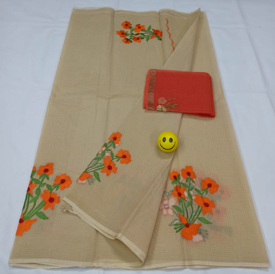 Pure Cotton Kota Doriya Embroidery work Saree With Blouse