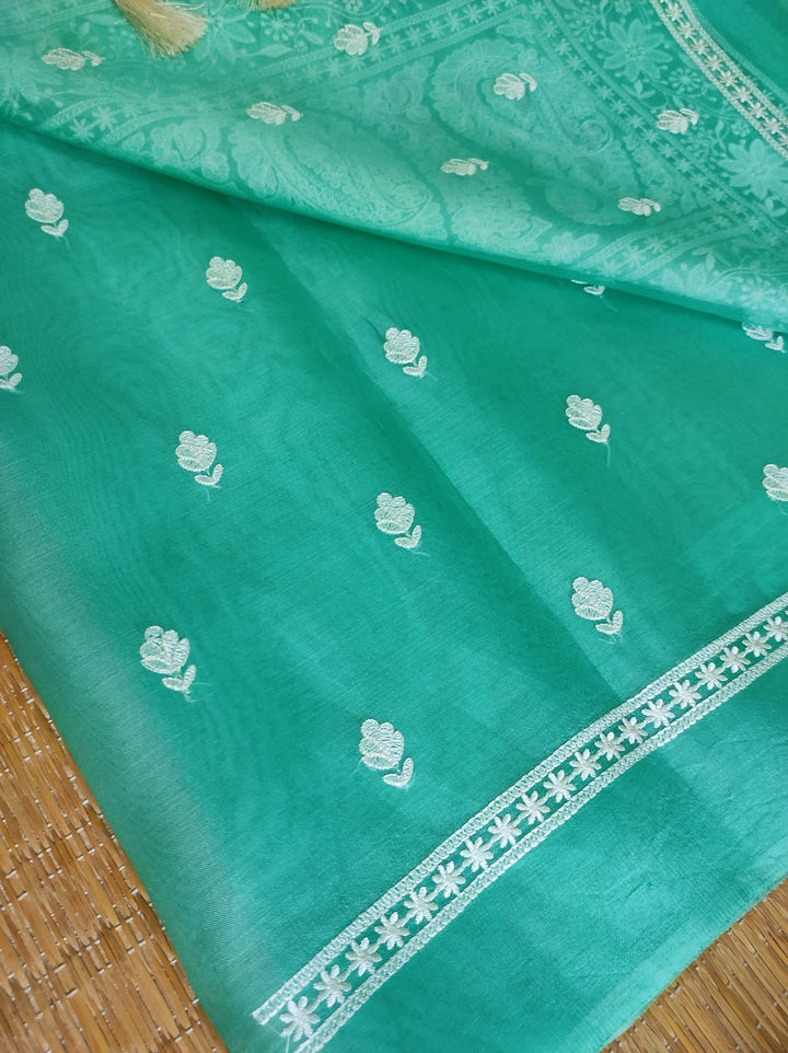 Pure Organza Silk Chikankari Embroidery Work  Saree .