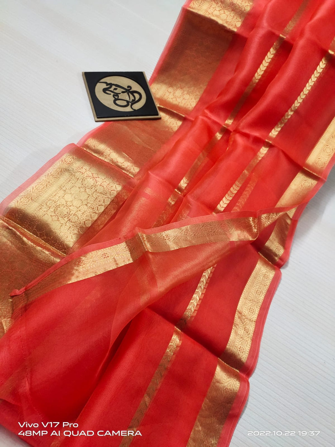 Semi Kora Organza Zari Stripe Silk Saree With Blouse