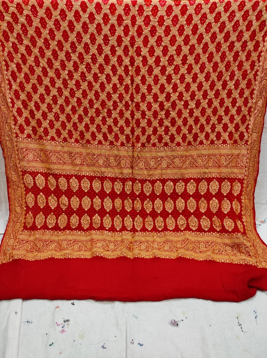 Pure Banarasi Handloom Khaddi Georgette Bandhani Dupatta