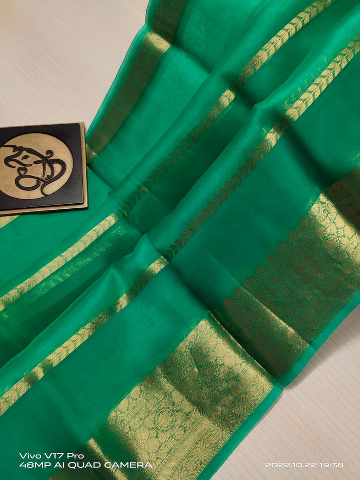 Semi Kora Organza Zari Stripe Silk Saree With Blouse