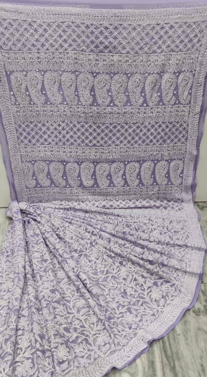 Pure Georgette Chikankari Full Jaal Work Hand Embroidery Saree with Blouse.