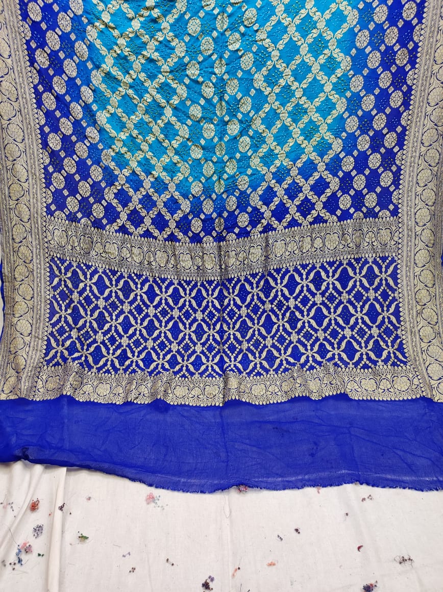 Pure Banarasi Handloom Khaddi Georgette Bandhani Dupatta