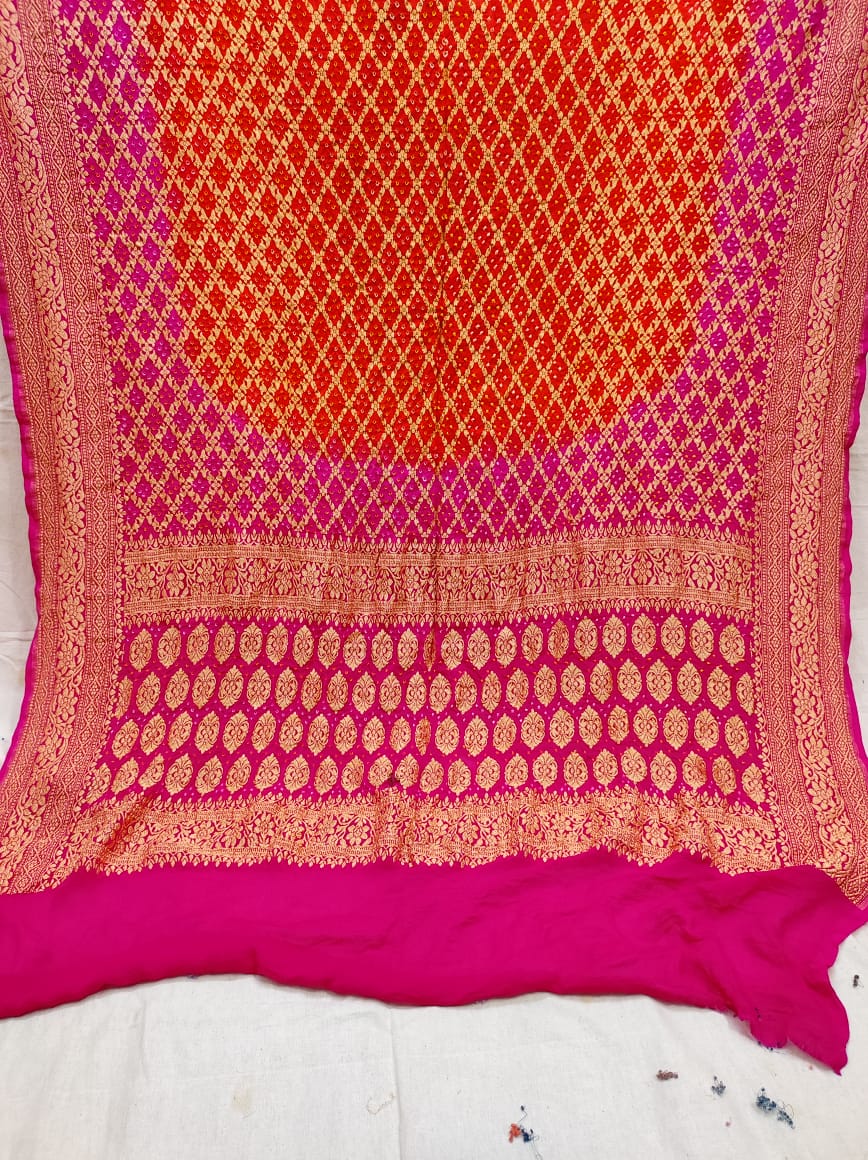 Pure Banarasi Handloom Khaddi Georgette Bandhani Dupatta