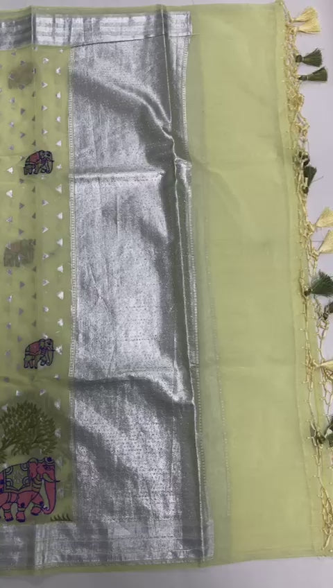 Pure Chanderi Banarasi Lorex Unstitched Suit With Lorex Tilfi Embroider Dupatta.