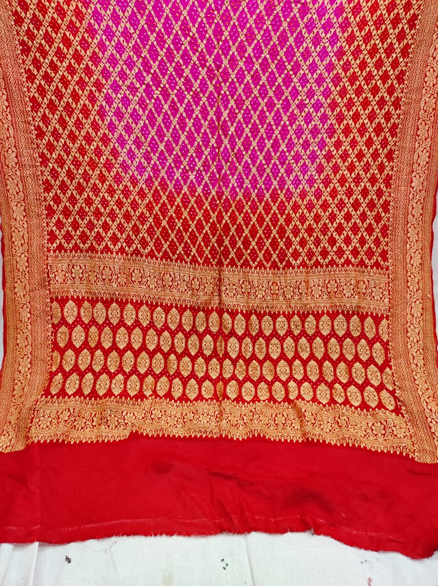 Pure Banarasi Handloom Khaddi Georgette Bandhani Dupatta