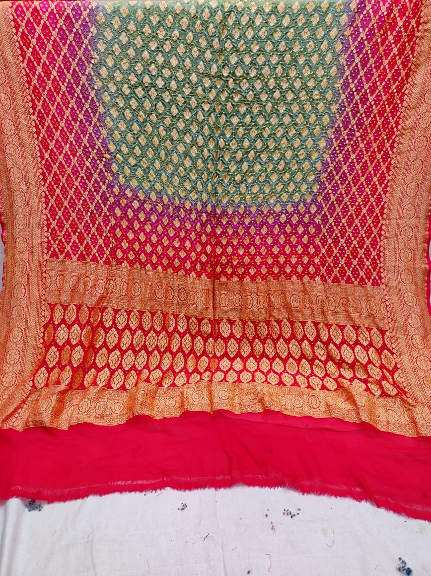 Pure Banarasi Handloom Khaddi Georgette Bandhani Dupatta