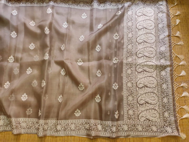 Pure Organza Silk Chikankari Embroidery Work  Saree .