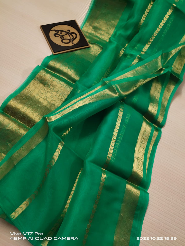 Semi Kora Organza Zari Stripe Silk Saree With Blouse